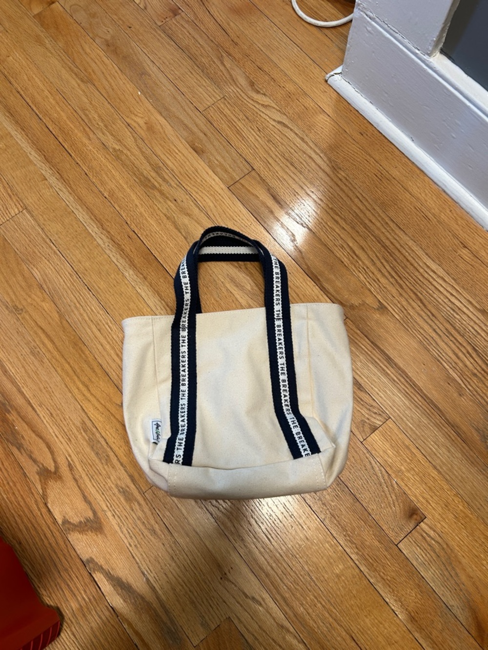 Canvas Tote Bag the breakers with Navy Stripe Handles